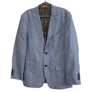 Inserch Linen Blazer Blue Birdseye Sports Coat Sz XL Preppy Nautical Swiss Dot
